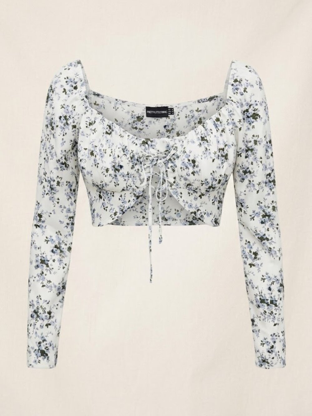 PrettyLittleThing Floral Lace-Up Milkmaid Crop Top (Size 0
